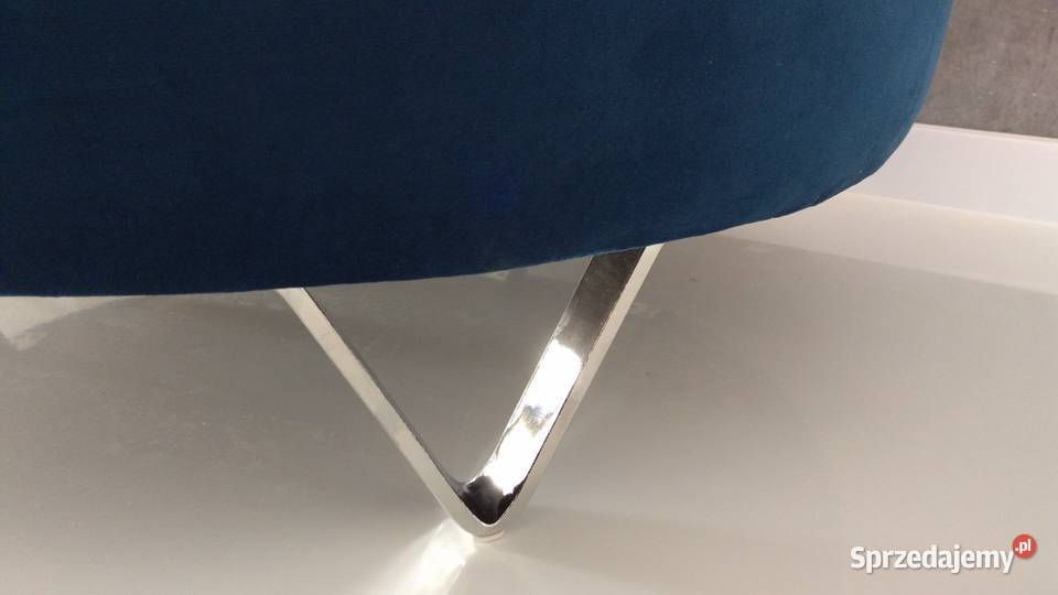 Niebieska okrągła pufa tapicerowana 80