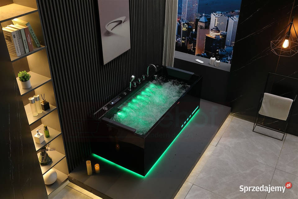 Czarna wanna z hydromasażem EBXD710 prostokątna Grabówka