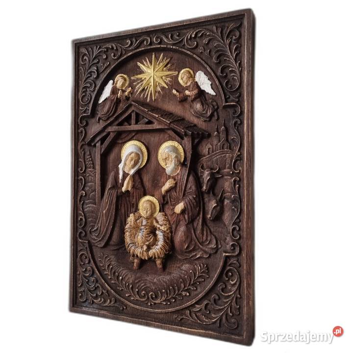 Ręcznie malowany relief przedstawiający Boże Obrazki i obrazy Malechowo