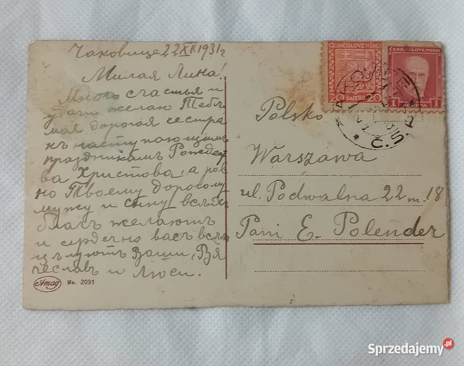 Czeska pocztówka bożonarodzeniowa 1931 r Z Koźminek