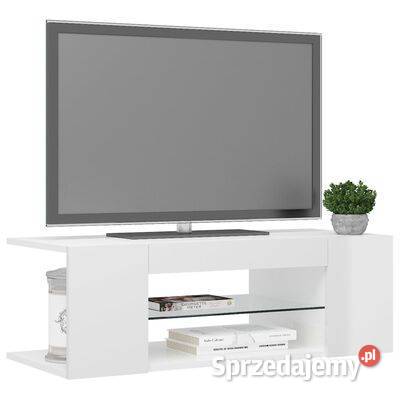 vidaXL Szafka TV z oświetleniem LED, wysoki połysk, biała, 9