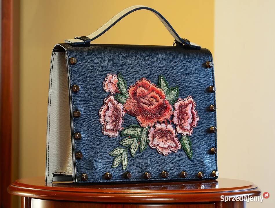 Śliczna kobieca torebka skórzana z haftem w zielony warmińsko-mazurskie Olsztyn sprzedam