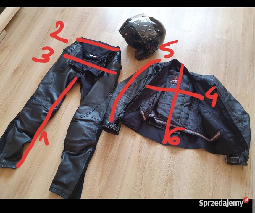 Kurtka L spodnie 42 kask S skóra czarne motocykl łódzkie Łódź