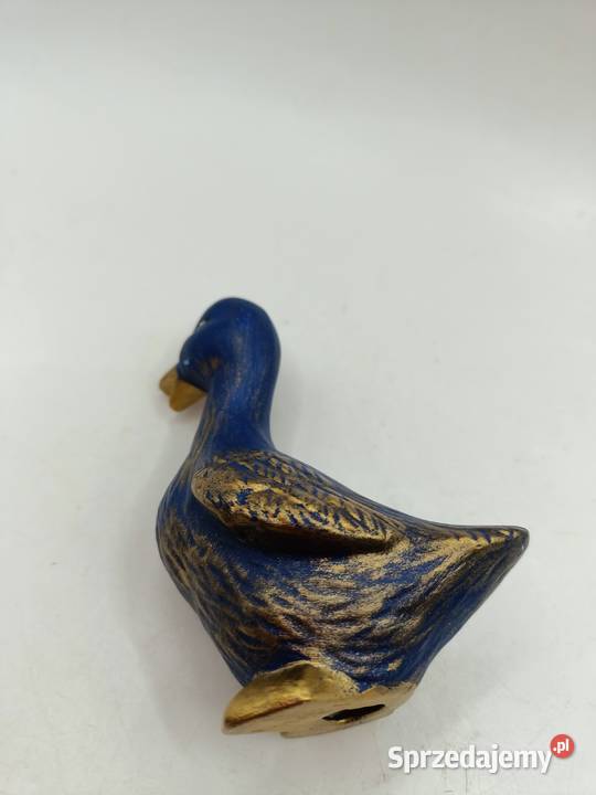 Kaczka niebiesko złota ceramiczna ptak drób Zamość