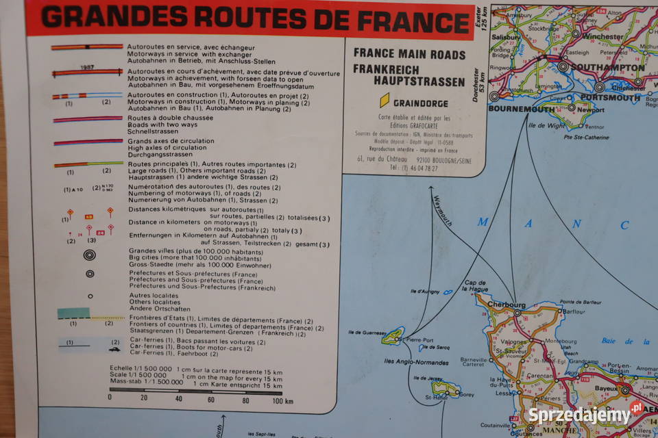 Mapa Francji ścienna Grandes Routes de France Warszawa sprzedam