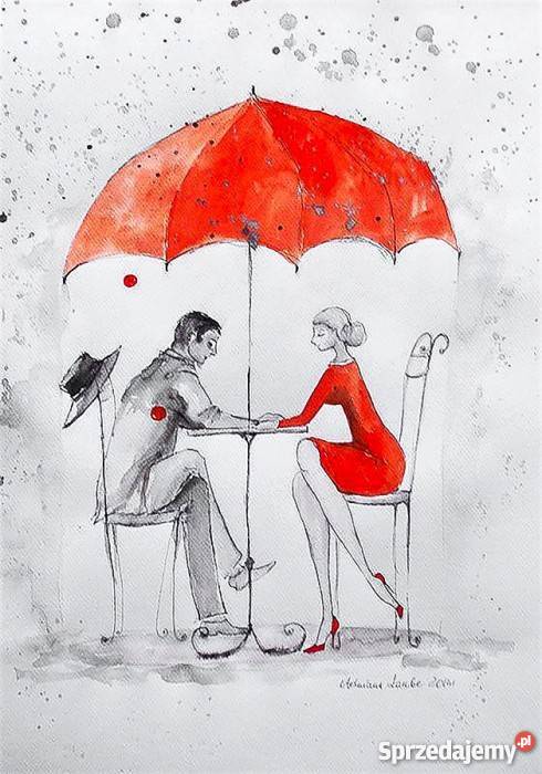 Praca akwarelą i piórkiem W deszczu artystki A Katowice