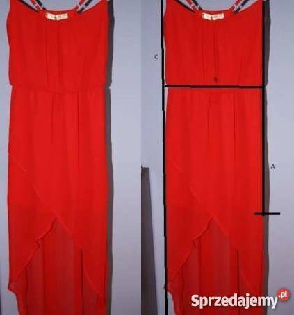 Paryska czerwona sukienka dłuższy tył mgiełka Rozmiar 38(M) Kraków