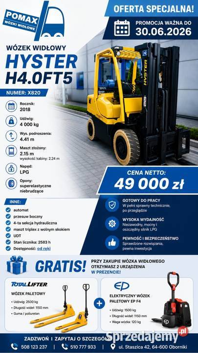 specjalna HYSTER H40FT5 2018r 4TLPG 2 paleciaki Hyster Oborniki