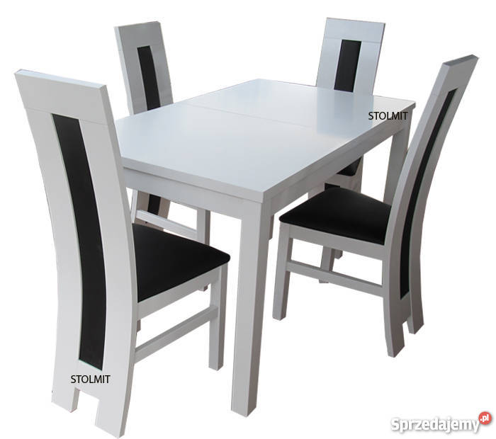 Rozkłądany stół biały matowy z 4 krzesłami - producent