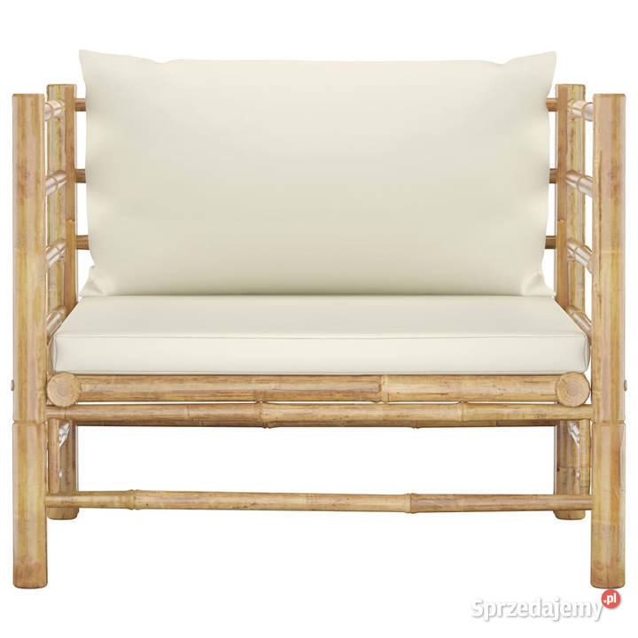 Sofa ogrodowa śmietankowe poduszki bambus mazowieckie