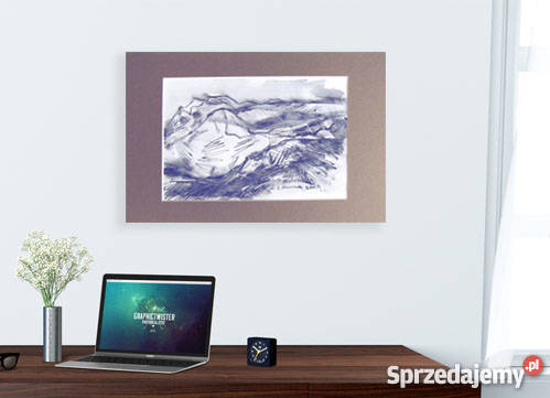 Górski pejzaż rysunekczarno biały rysunek sprzedam