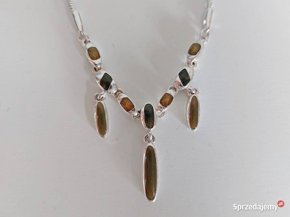 naszyjnik z bursztynami łańcuszek wisiorek Poznań