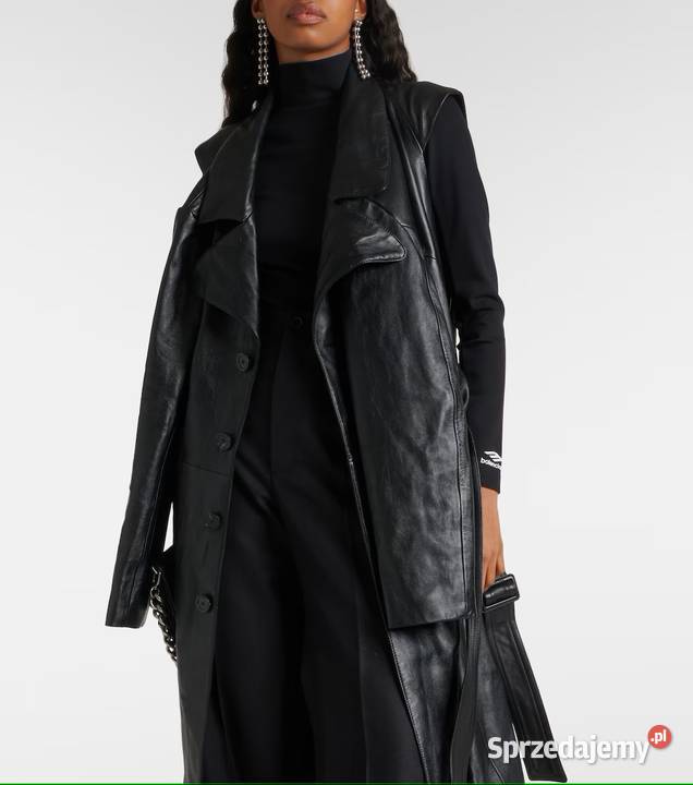 Jednorzędowy skórzany płaszcz Świdnica