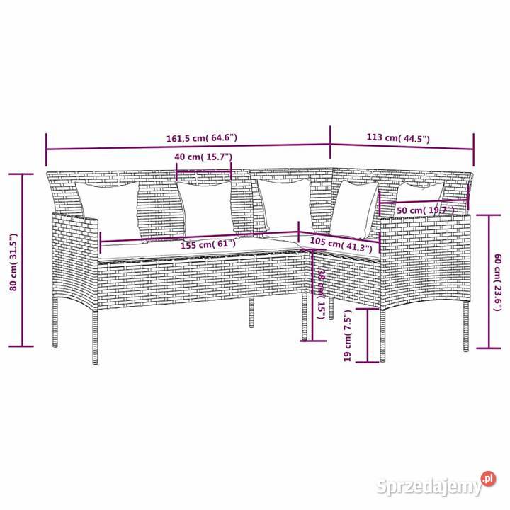Zestaw mebli ogrodowych narożnik stolik pufy Wschowa