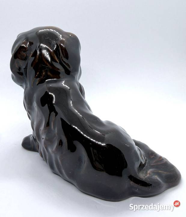 Figurka vintage Jamnik długowłosy Czekoladowa Porcelana i szkło Kraków