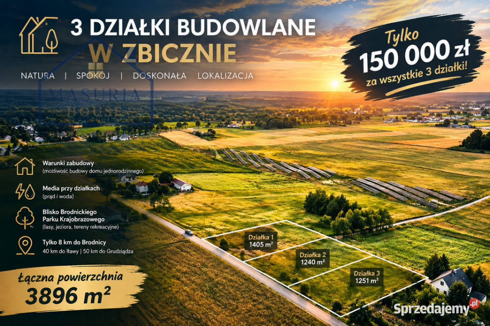 3 działki budowlane w Zbicznie 150 000 budowlana Sprzedaż Zbiczno