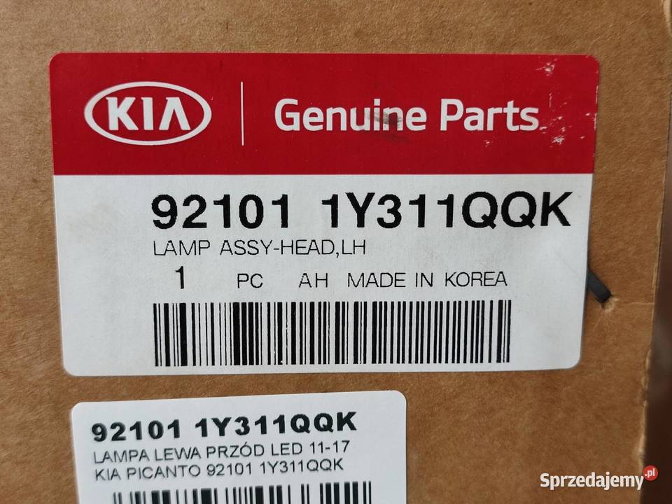 LAMPA LEWY PRZÓD KIA PICANTO 20112017 ORYGINALNA