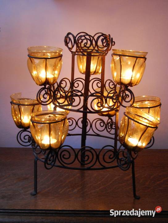 Świecznik kuty piętrowy metaloplastyka klosze lubelskie Lublin sprzedam