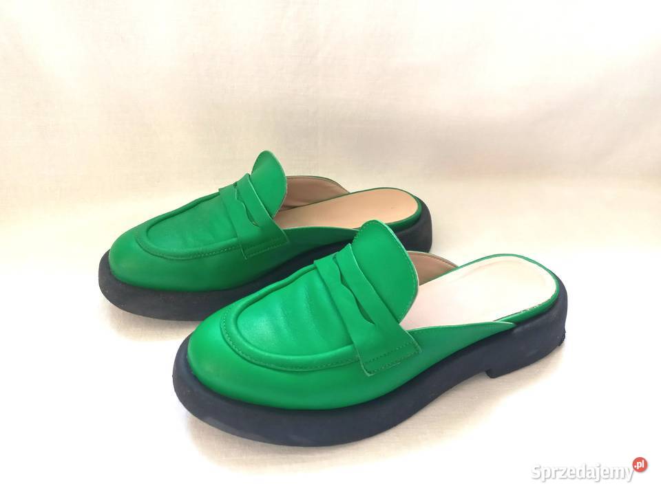 Klapki zielone Mule damskie r 37538 SKÓRA zielony podlaskie Białystok