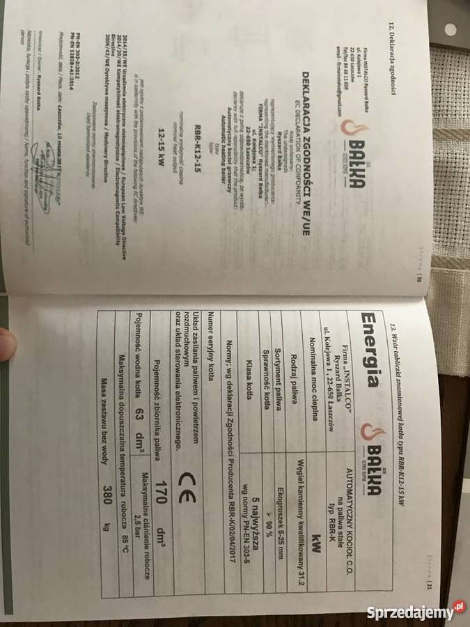 Piec na ekogroszek rbrk 15kW Dąbki