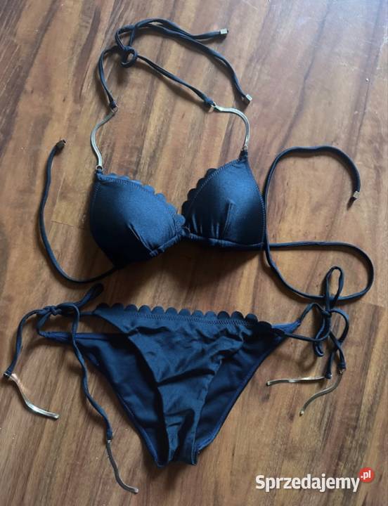 Czarny strój kąpielowy bikini z falbanką scallop Warszawa