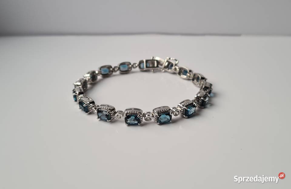 Srebrna bransoletka z Topazem London Blue i mazowieckie Otwock