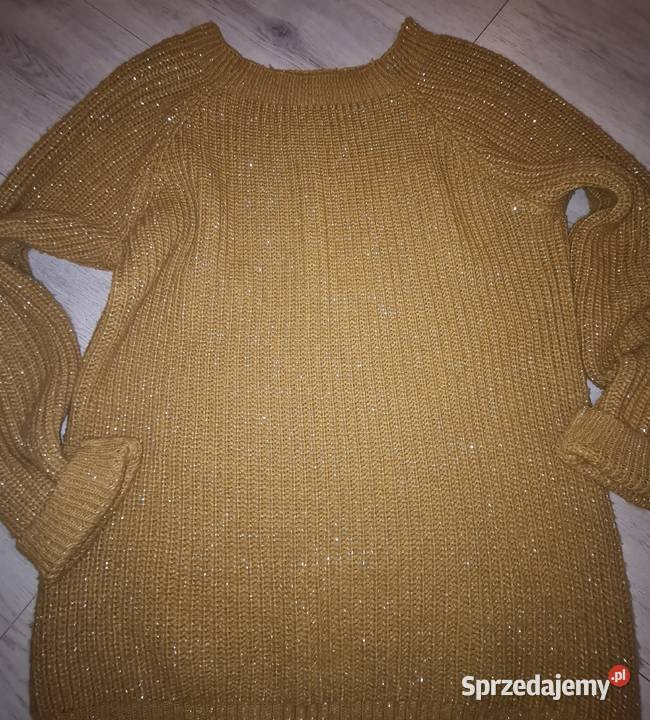Sweter damski musztardowy srebrna nitka 38M Rozmiar 38(M) Swetry i golfy Swetry i golfy Łódź