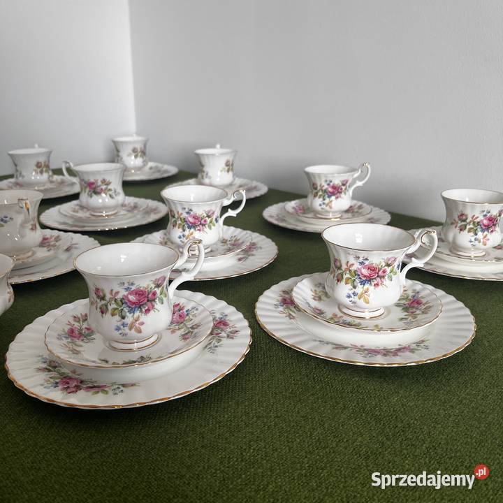 Trio z różą Royal Albert Moss Rose cukiernica Nowy Sącz