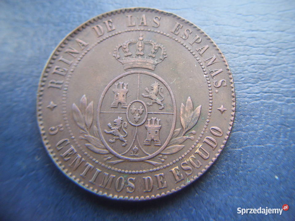 Stare monety 5 centym 1866 Hiszpania piekna Numizmatyka
