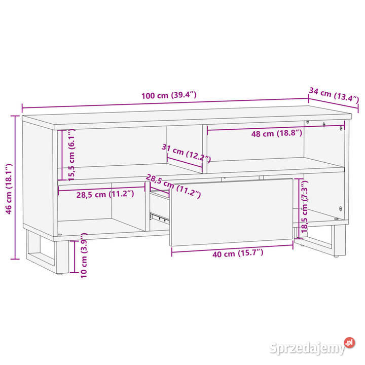 Szafka pod telewizor 100x34x46 lite drewno mango Pozostałe Warszawa