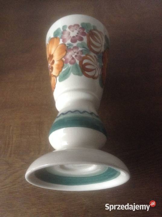 Świecznik z fajansuręcznie malowanysygnowany Opole sprzedam