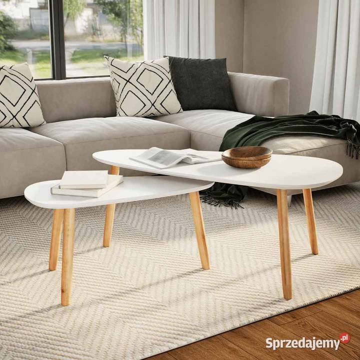Zestaw stolików kawowych 2 biały lite drewno Stoliki kawowe i ławy Warszawa