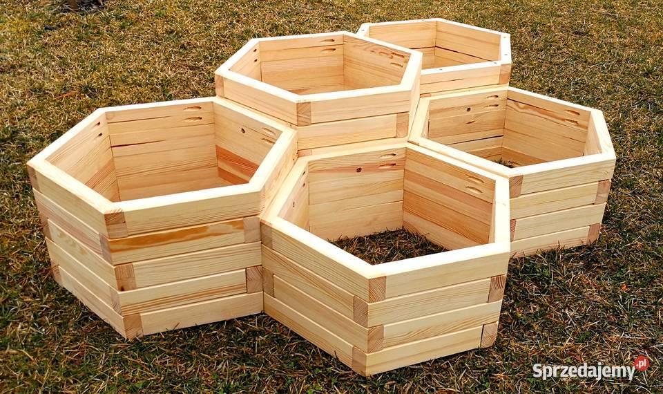 Donice drewniane sześciokątne kwietnik osłonka Radków