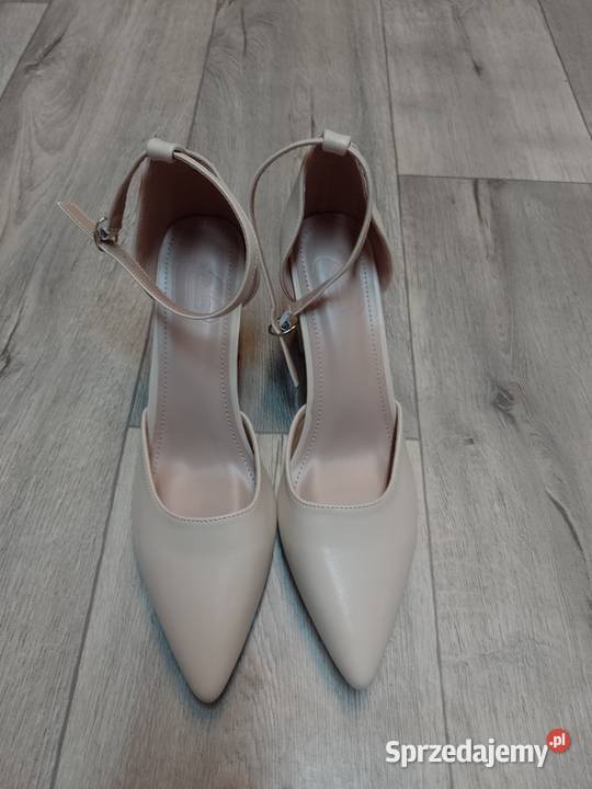 43 Beżowe czółenka wieczorowe z zapięciem NOWE skóra ekologiczna Kraków sprzedam