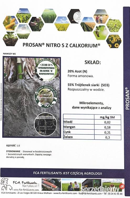 Nawóz PROSAN NITRO S z calkorium 20N 55SO3 Gniezno sprzedam