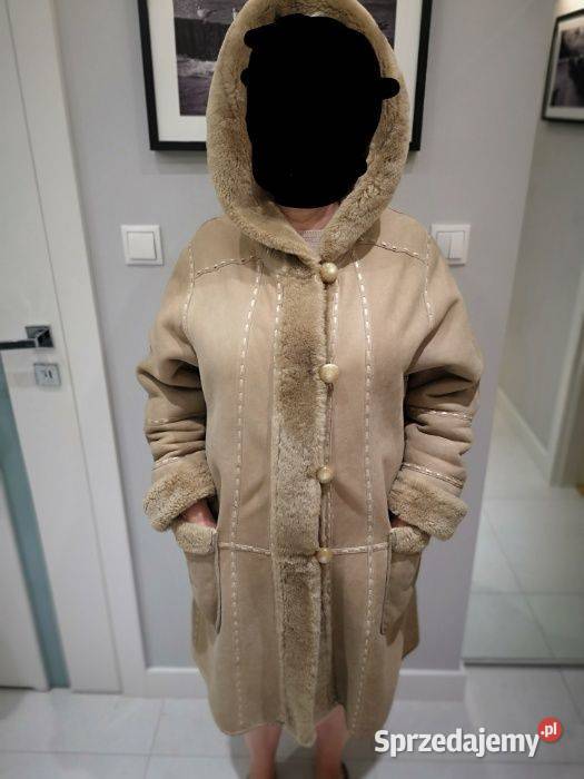 ALLEGRIA kożuch damski naturalny kaptur jasny Zimowa  Warszawa