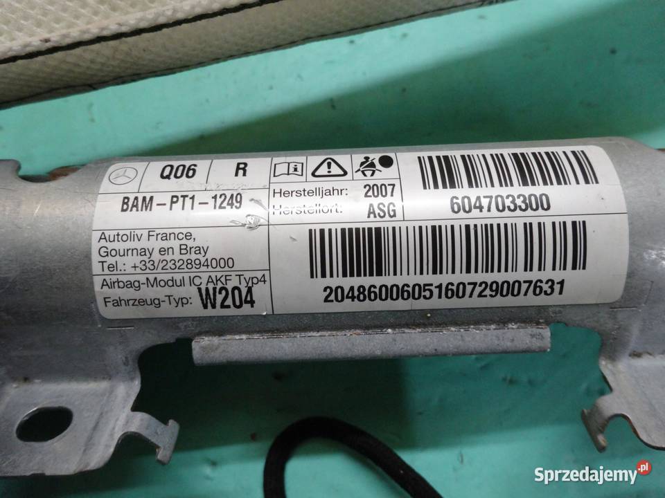 MERCEDES W204 07r AIRBAG kurtyna prawa 604703300 Poduszki powietrzne