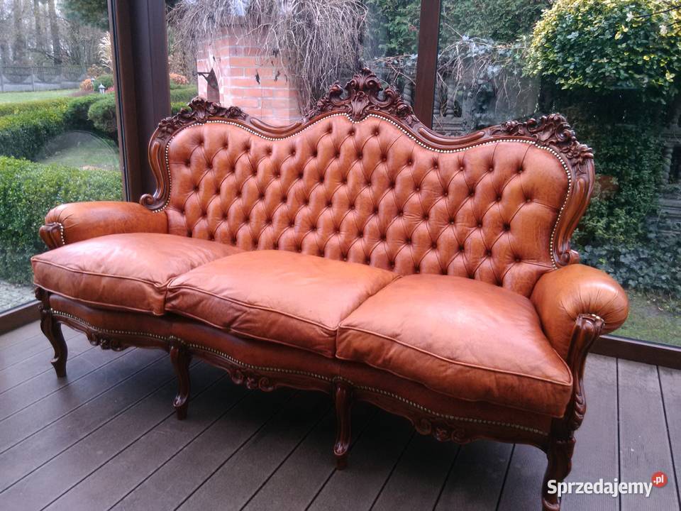 Sofa LudwikBarok Rzeźbiona Skóra Antyk łódzkie Kluki