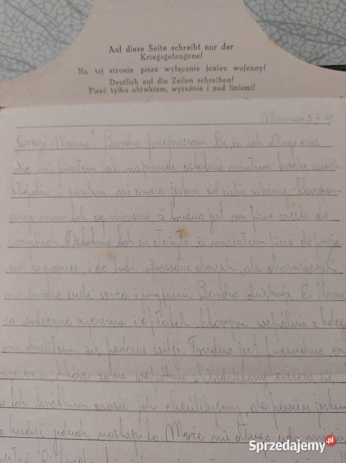 List oficera Wojska Polskiego z niewoli