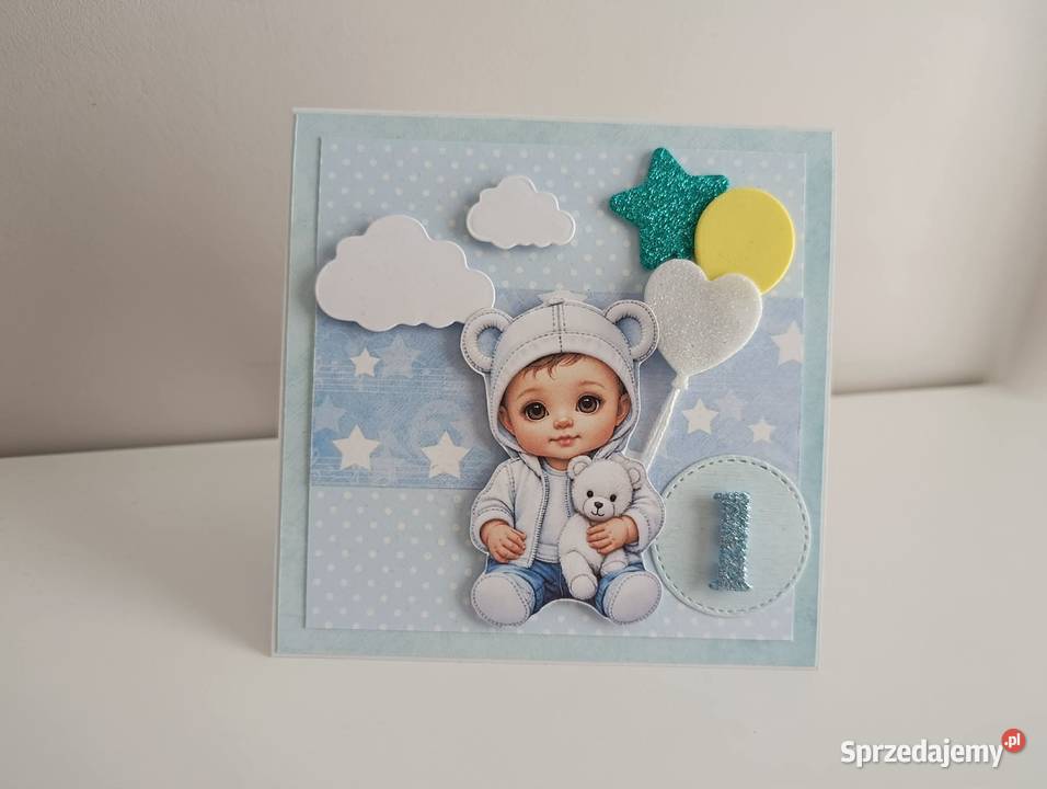 Kartka ręcznie robiona na urodziny roczek 02 Łódź