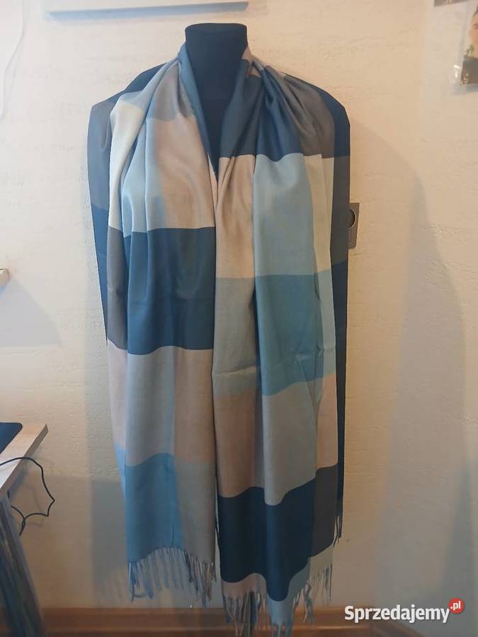 Duży szalik damski krata frędzle wiskoza bawełna kolorowy Chrzanów