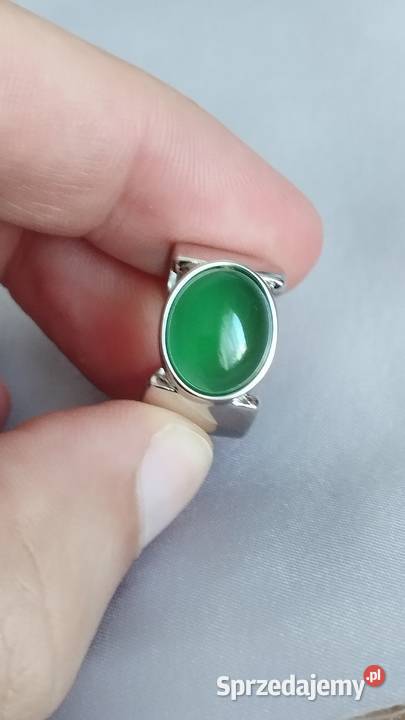 Pierścień srebro S925 z zielonym agatem srebro