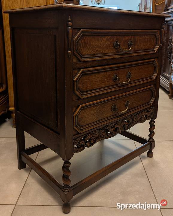 Piękna ciemna dębowa bogato zdobiona komoda Meble śląskie Dąbrowa Górnicza