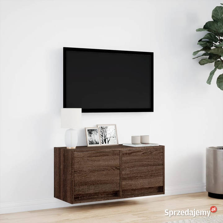 Ścienna szafka TV z LED brązowy dąb 80x31x35 Warszawa