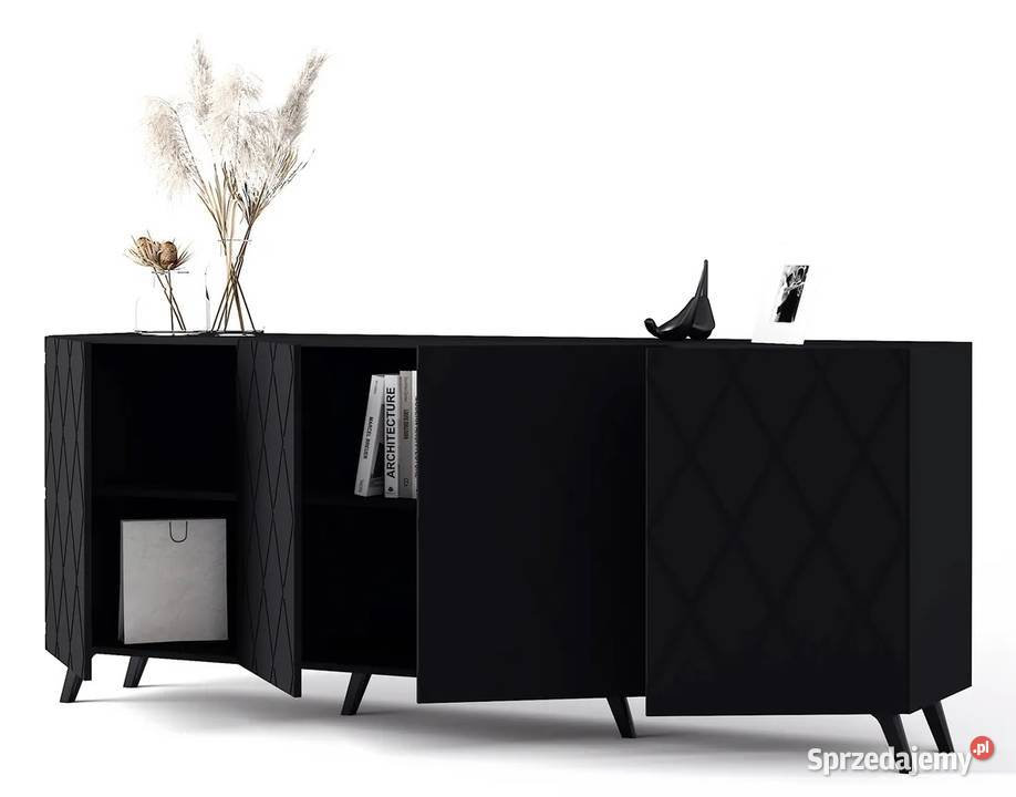 DIAMOND czarna komoda ryflowana 200 4 drzwi MDF Rzeszów