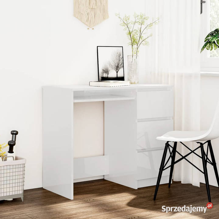 Biurko białe z połyskiem 90x45x76 materiał Warszawa
