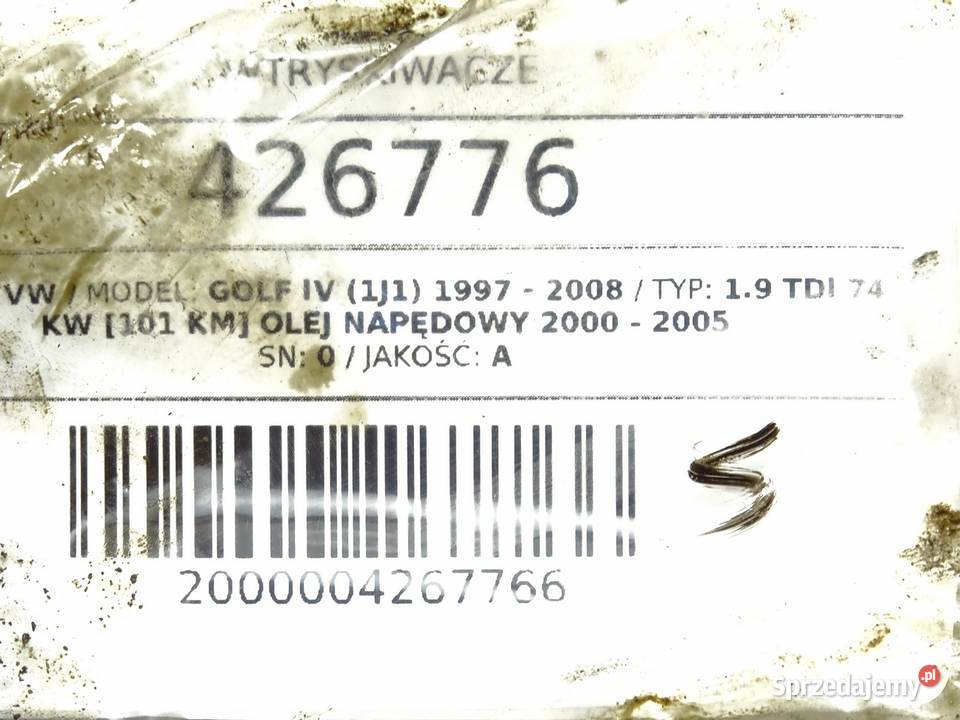 WTRYSKIWACZE VW GOLF IV 0414720037 19 101 9708 Wtryskiwacze sprzedam