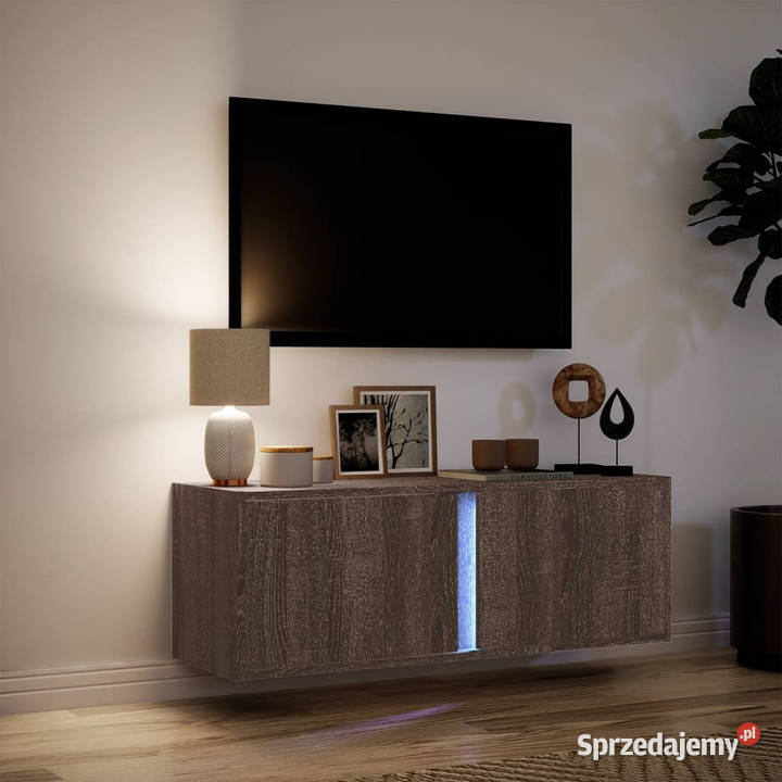Ścienna szafka TV z LED brązowy dąb 100x31x35 Warszawa