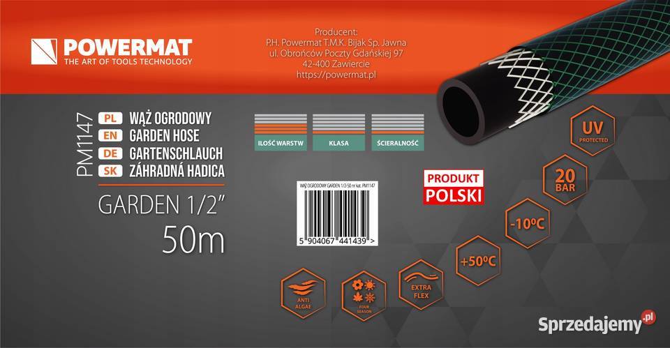 Wąż OGRODOWY Do Wody 12 50m 20 Bar ZŁĄCZKI NEO Katowice