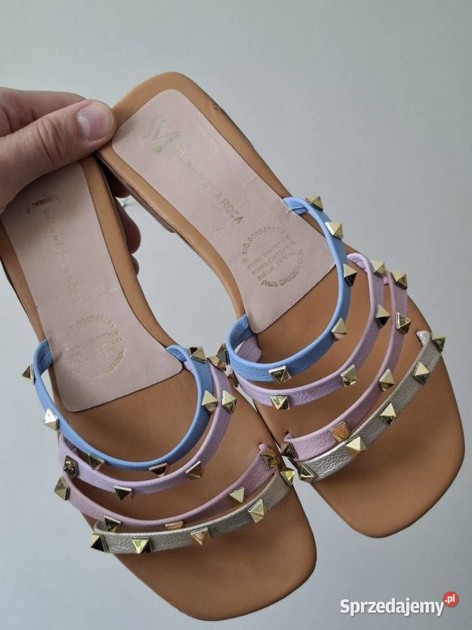 Pastelowe klapki 37 ćwieki lato wiosna tkanina Kraków